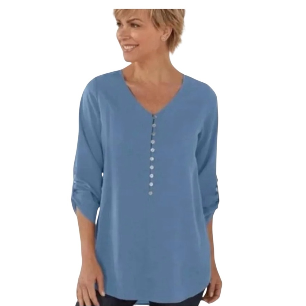 Soft Surroundings Blue Sardinia Blouse Misses size XL